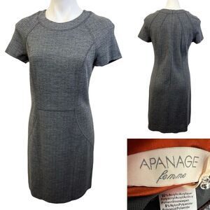Apanage Femme dress S/M gray short sleeve ponte knit stretch‎ sheath office -10